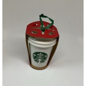 Starbucks mini Christmas ornament white to-go cup‎ green Siren 2015  NEW